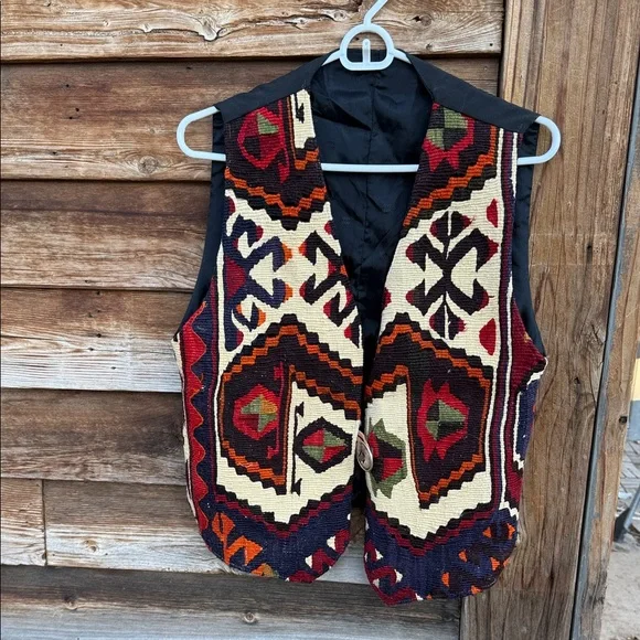 Vintage south west fully lined Colorful Geometric Patterned Vest - Picture 1 of 4